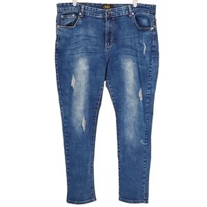 7124 * dkin Distressed Jeans Embroidered Pocket Medium Wash Denim Size 20W